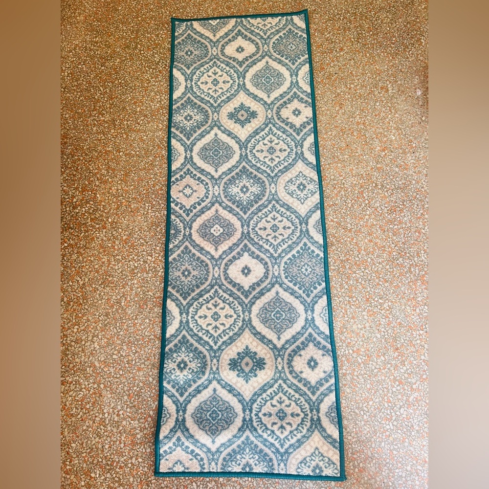 Elements Teal Patterned Carpet Runner NWT
